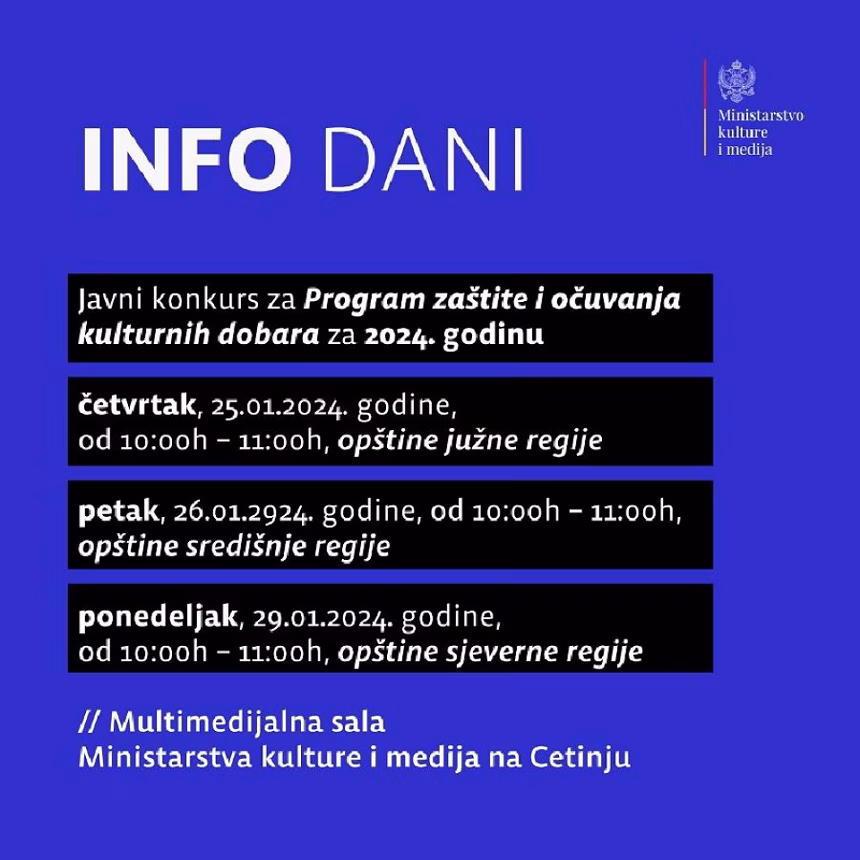 Info dani o zaštiti kulturnih dobara počinju sjutra