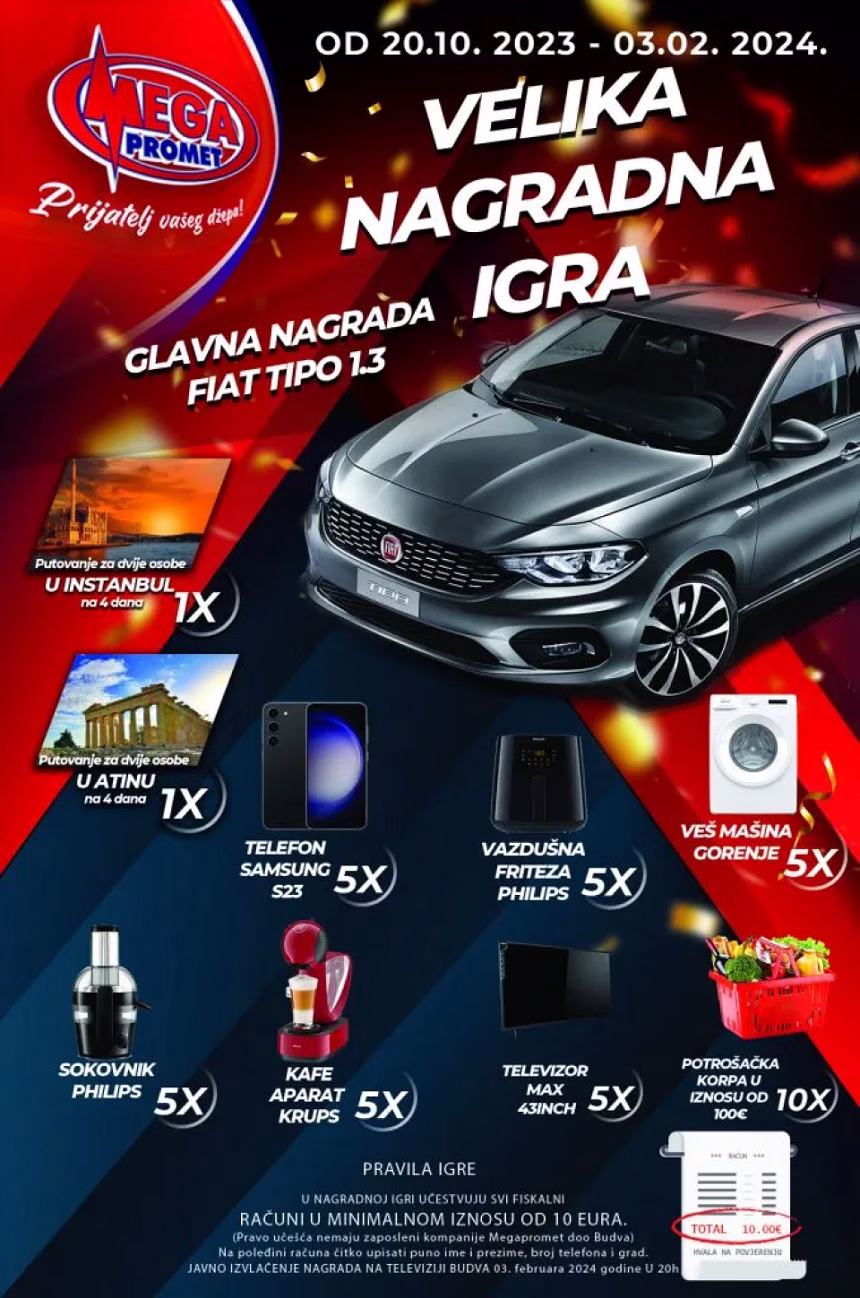 Megapromet Budva: Izvlačenje dobitnika nagradne igre „Ko igra, taj i osvaja!” sjutra na TV Budva