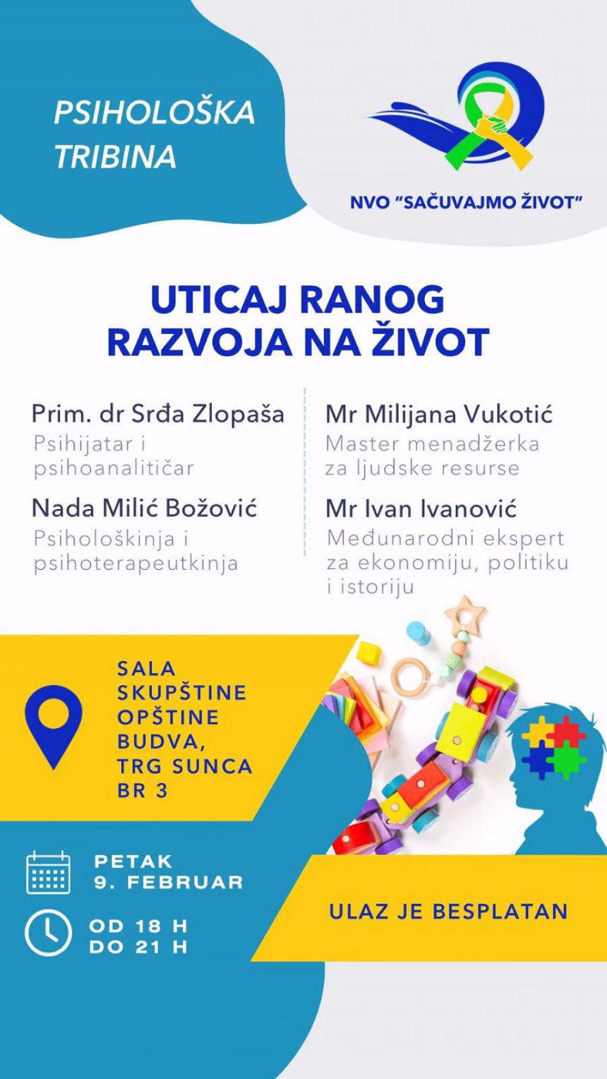 Tribina „Uticaj ranog razvoja na život” u petak u sali SO Budva