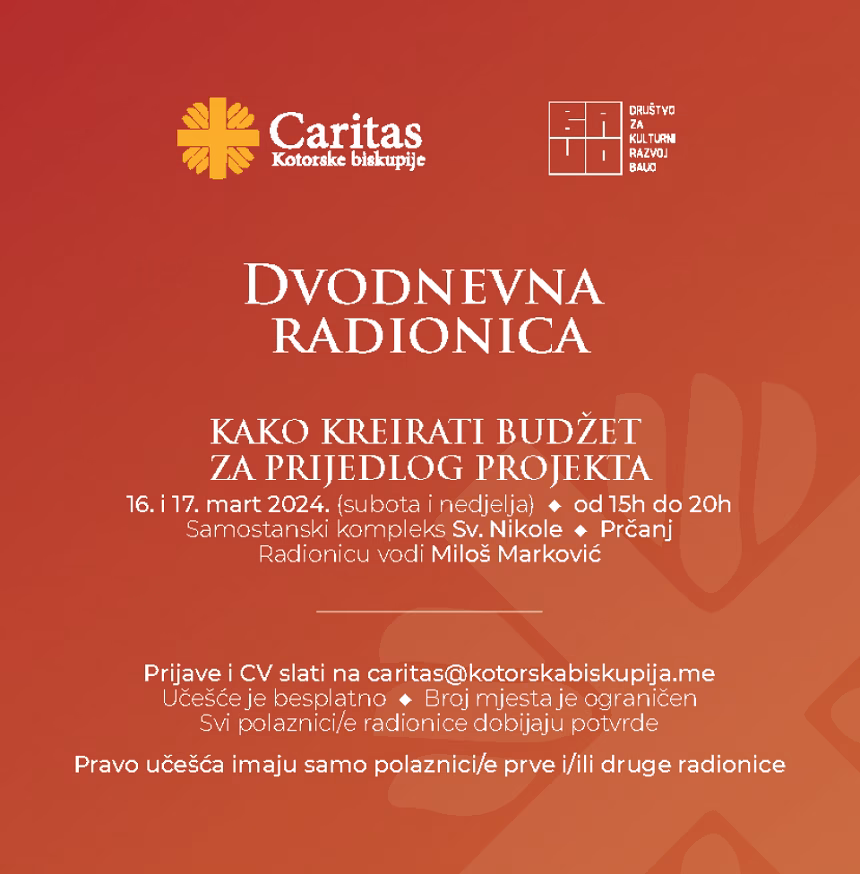 Dvodnevna radionica „Kako kreirati budžet za prijedlog projekta“ 16. i 17. marta u Prčanju