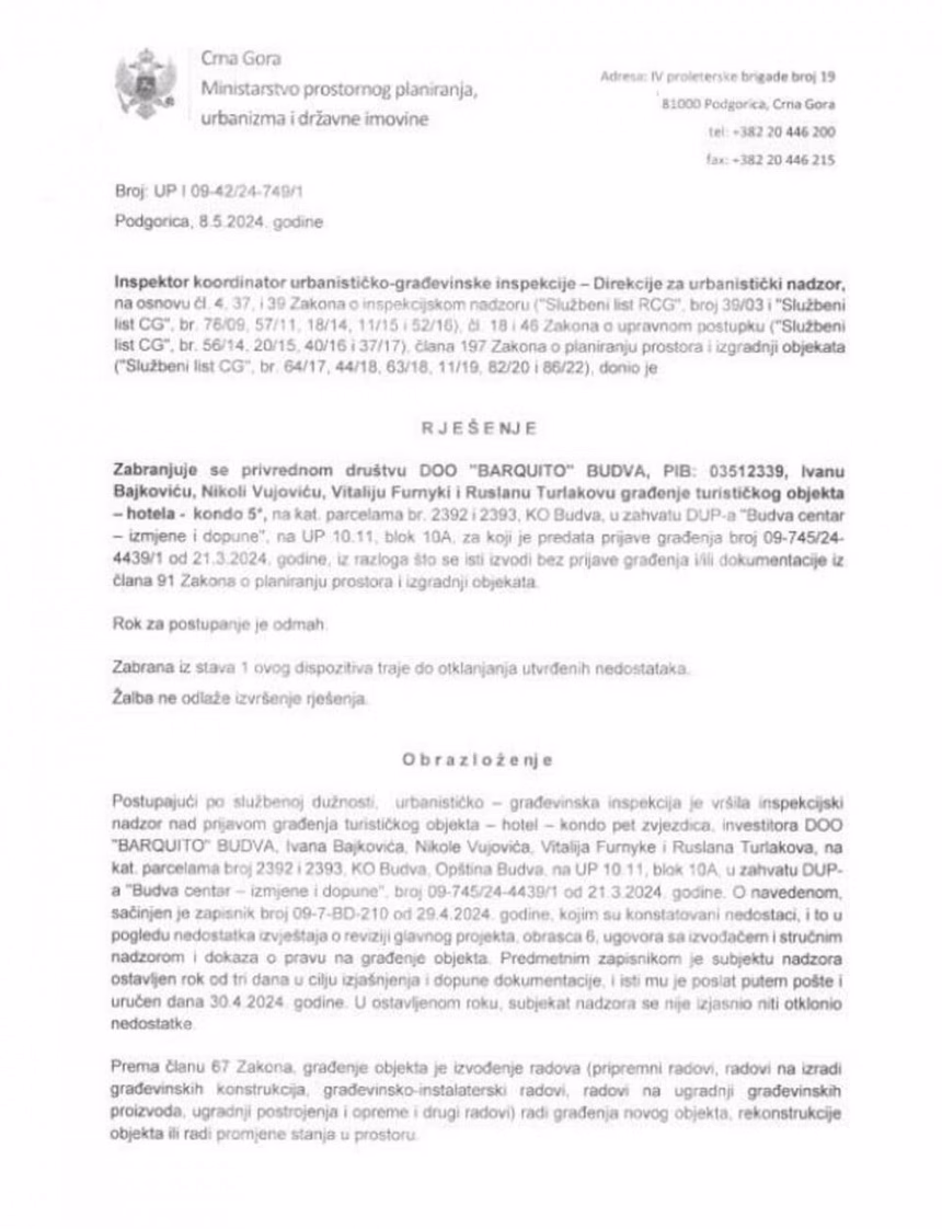 MDUP: Inspekcija donijela rješenje o zabrani građenja objekta koji je bio planiran u blizini vrtića u Budvi