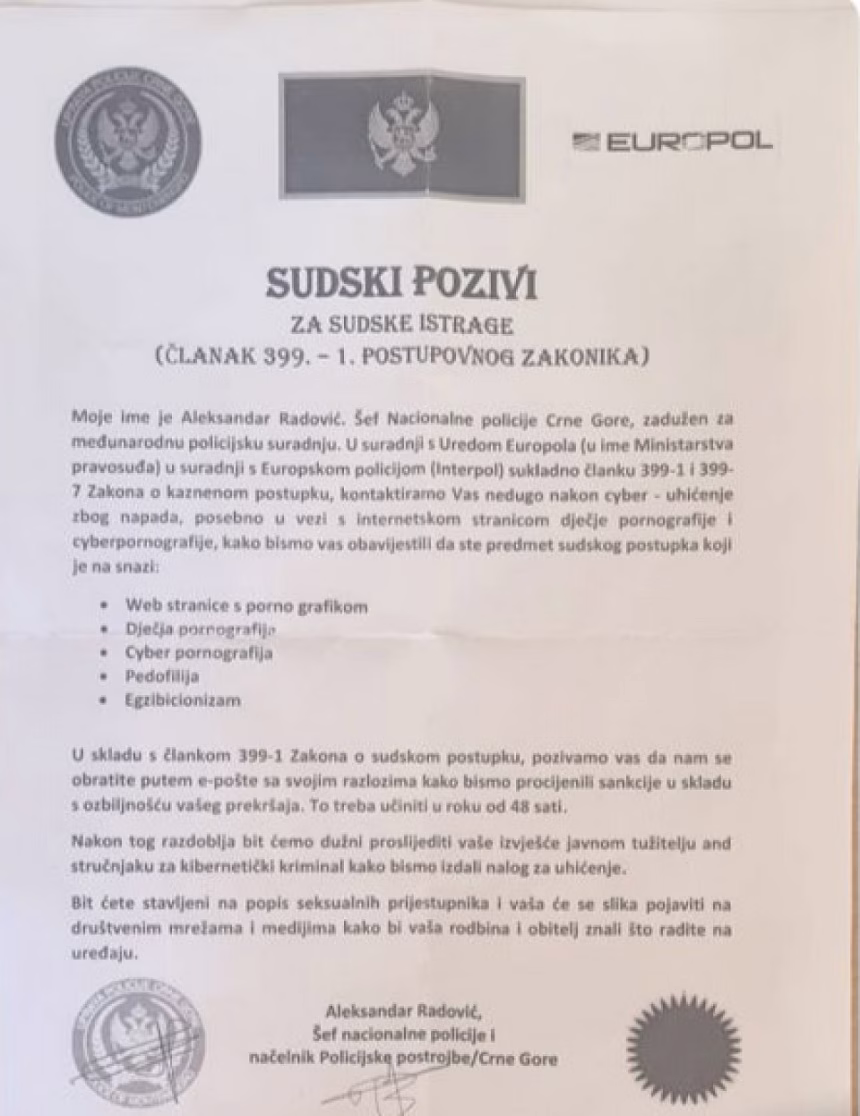 Iz Uprave policije upozoravaju na lažne mejlove sa potpisom Radovića