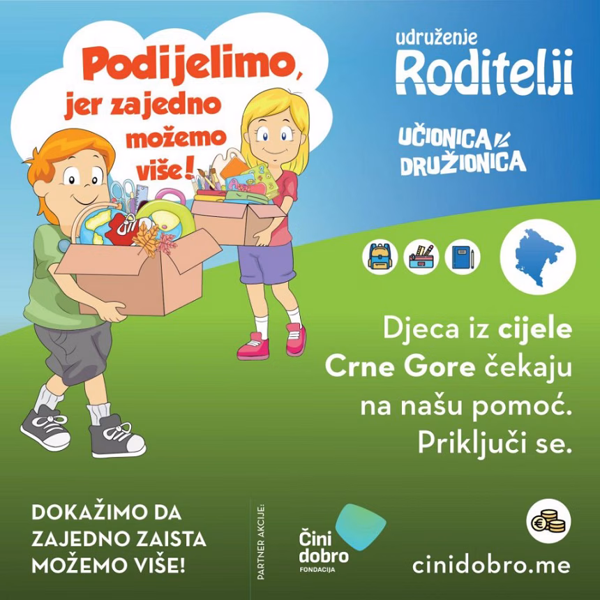 Akcija „Podijelimo, jer zajedno možemo više“ za podršku djeci iz svih opština