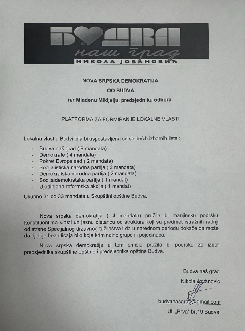 Saopštenje za javnost koalicije “Budva naš grad”