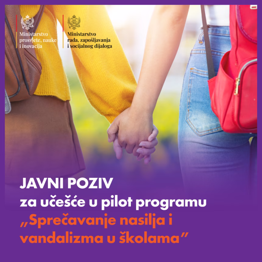 Raspisan poziv za učešće u pilot programu “Sprječavanje nasilja i vandalizma u školama”