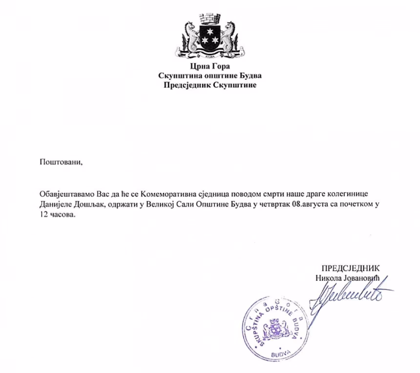 Danas Komemorativna sjednica povodom smrti Danijele Došljak
