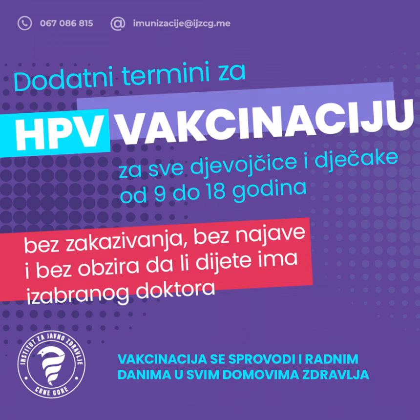 Dodatni termini za HPV vakcinaciju vikendom u domovima zdravlja