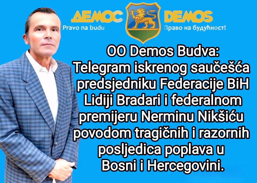 Demos Budva uputio telegram saučešća povodom tragičnih poplava u Bosni i Hercegovini