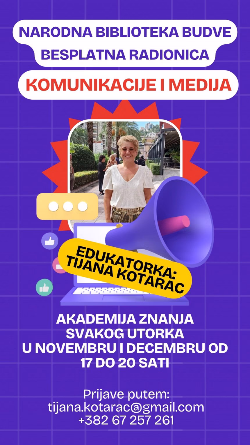 JU Narodna biblioteka Budve pokreće besplatne radionice