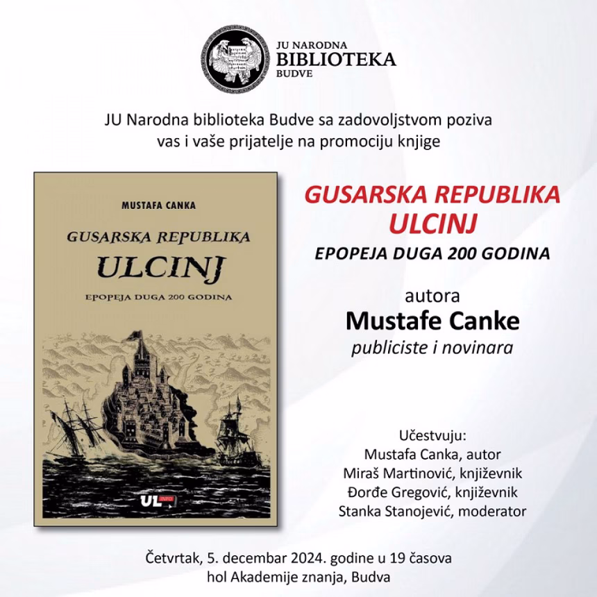 Promocija knjige „Gusarska republika Ulcinj“ sjutra u Budvi