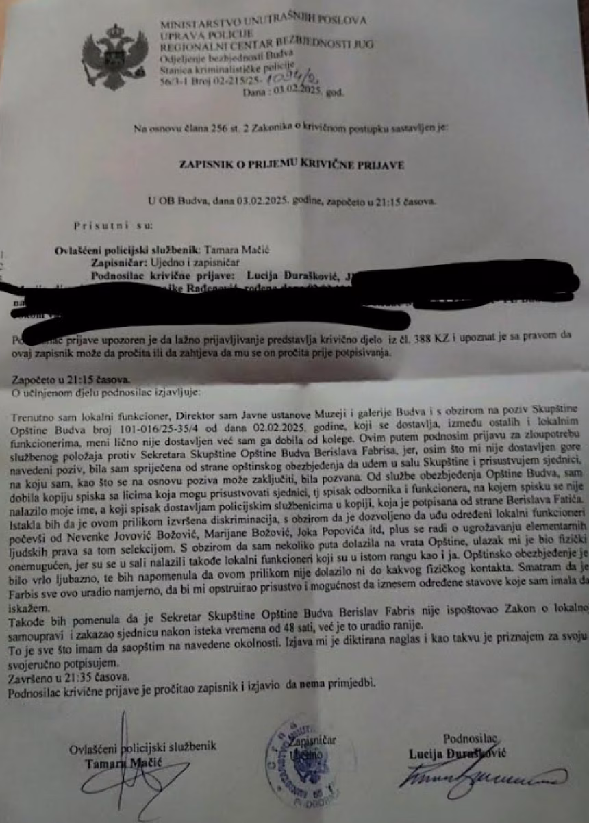 Đurašković podnijela krivičnu prijavu protiv Fabrisa