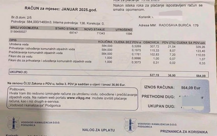 Zabjelčaninu stigao račun za vodu 564 eura