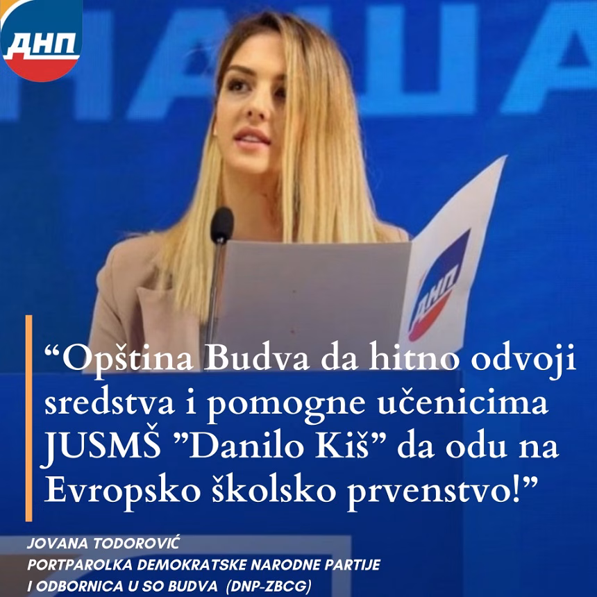 Todorović:  Zašto učenici SMŠ „Danilo Kiš” nikada nijesu udostojeni podrške i nagrade od strane Opštine Budva?