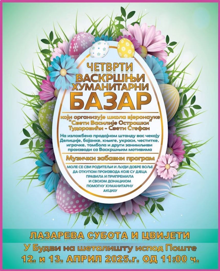 Najava 4. Vaskršnjeg humanitarnog bazara ovog vikenda u Budvi