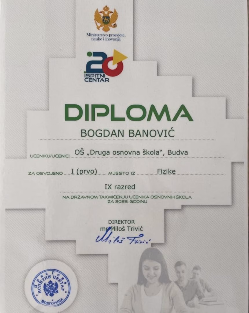 Bogdan Banović najbolji mladi fizičar u zemlji
