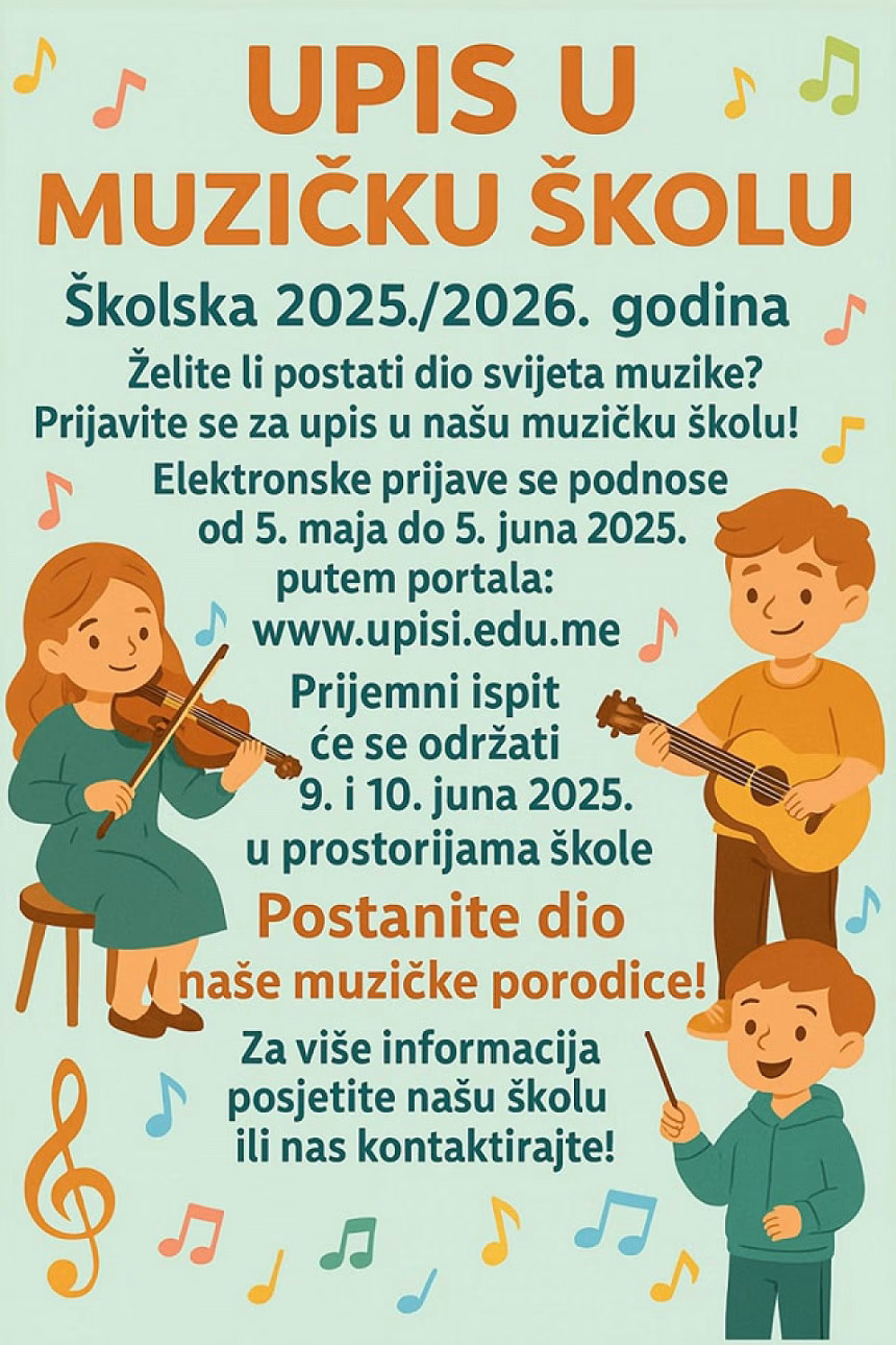 Počele prijave za upis u budvansku Muzičku školu: Elektronski upis do 5. juna