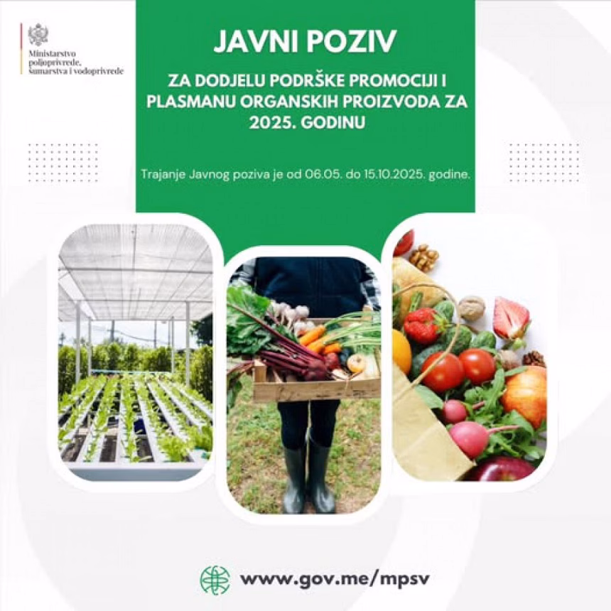 Javni poziv za podršku promociji i plasmanu organskih proizvoda
