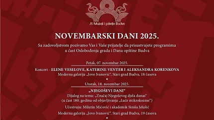 JU Muzeji i galerije Budve obilježavaju „Novembarske dane 2025“ bogatim kulturnim programom