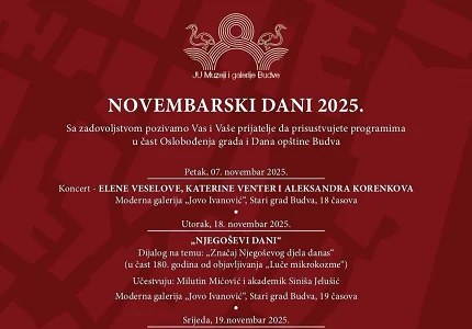 JU Muzeji i galerije Budve obilježavaju „Novembarske dane 2025“ bogatim kulturnim programom