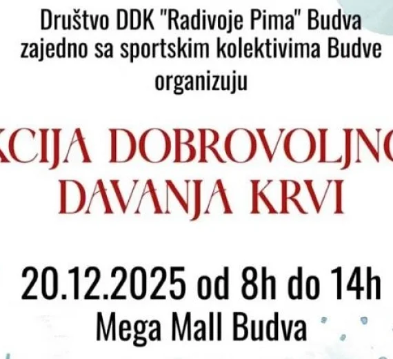 Akcija dobrovoljnog davanja krvi u Budvi 20. decembra