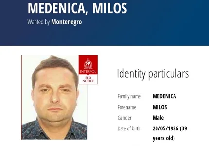 Crvena potjernica za Milošem Medenicom objavljena javno na zvaničnoj stranici Interpola