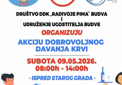 Akcija dobrovoljnog davanja krvi u Budvi u subotu, 9. maja
