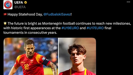 UEFA čestitala Dan državnosti Crnoj Gori: Budućnost fudbala je svijetla