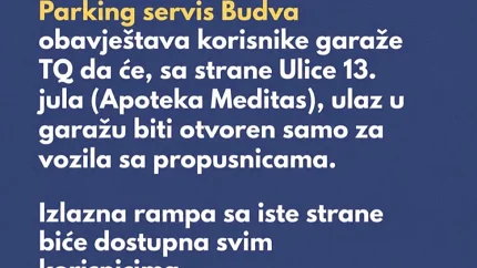 Ulaz u garažu TQ centra samo za vozila sa propusnicama