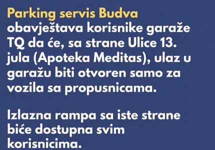 Ulaz u garažu TQ centra samo za vozila sa propusnicama