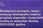 MPNI: Obezbijedjena sredstva za isplatu stipendija i studentskih kredita za septembar