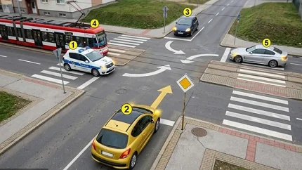 Policija pod rotacijom, tramvaj i tri automobila na raskrsnici – kojim redom prolaze?