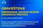 Obavještenje o izmjeni režima gradskog prevoza