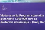 Vlada usvojila Program stipendija izvrsnosti: 1.000.000 eura za doktorska istraživanja u Crnoj Gori