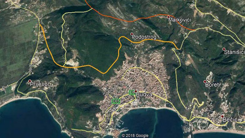 Trasa obilaznice oko Budve