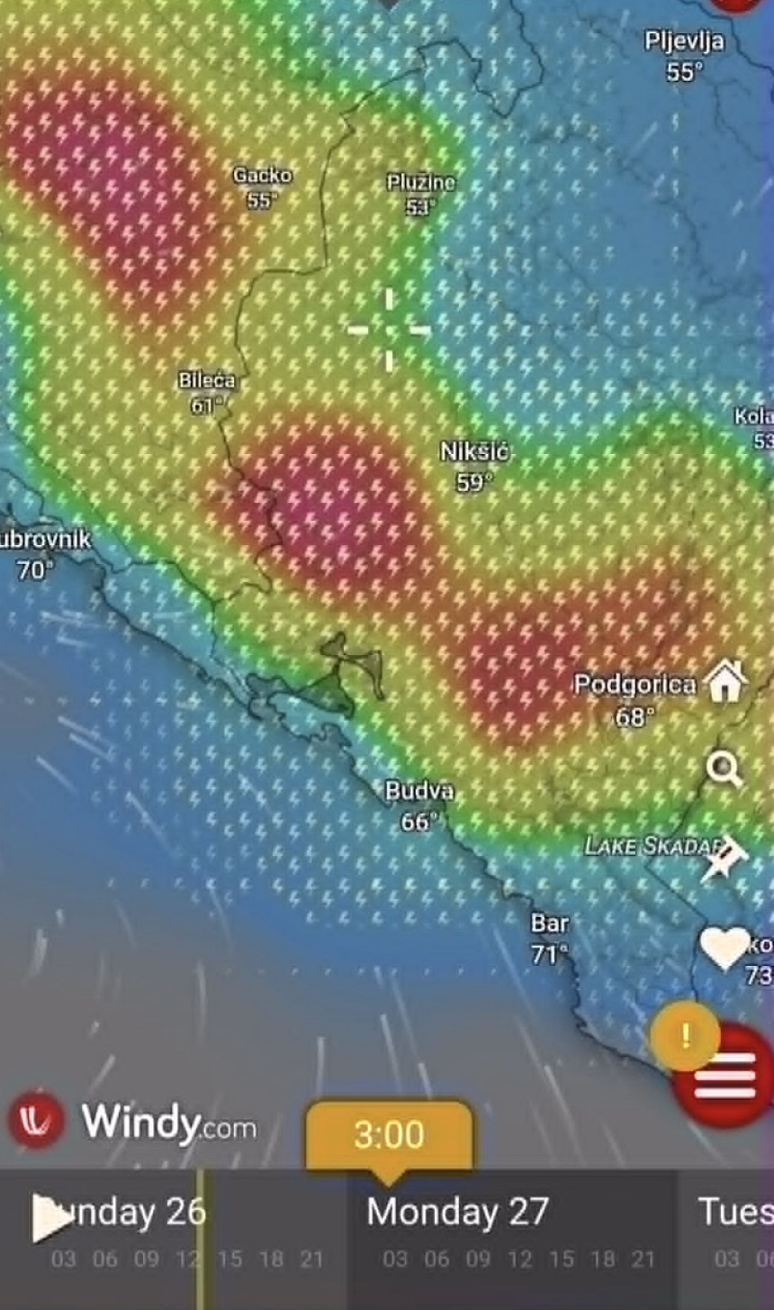 Foto: Screenshot/Windy- 03h poslije ponoći