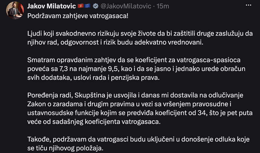 Foto: Screenshot/Mreža X predsjednika Milatovića